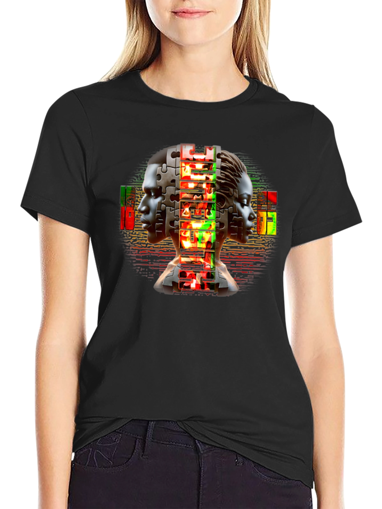 Puzzle Piece People Graphic Black T-Shirt