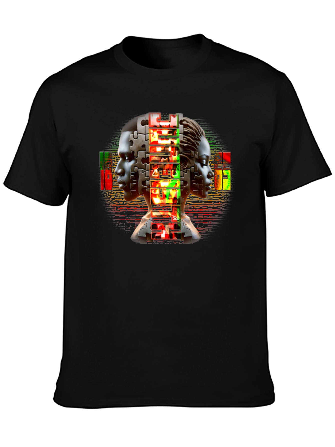 Puzzle Piece People Graphic Black T-Shirt