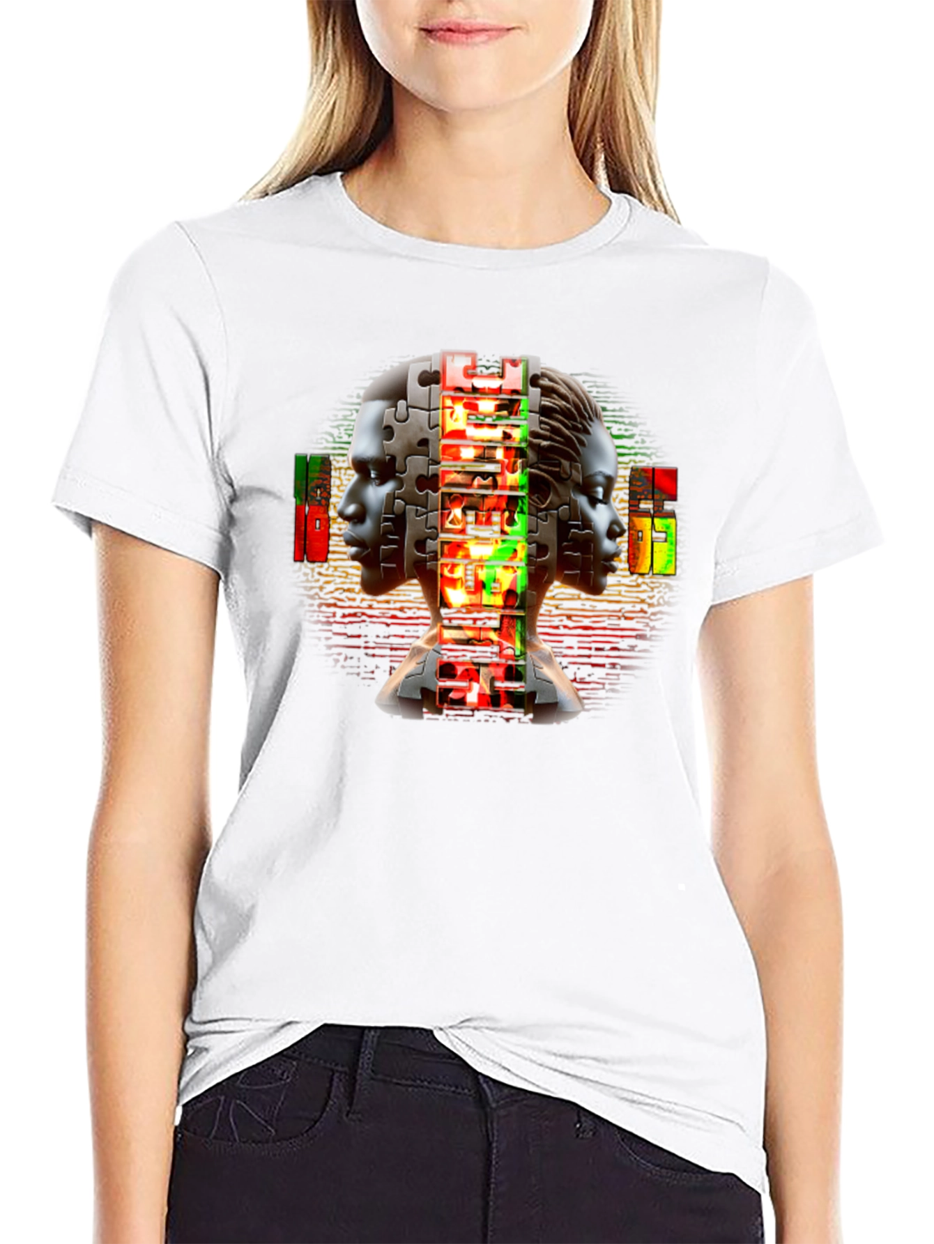 Puzzle Piece People Graphic Black T-Shirt