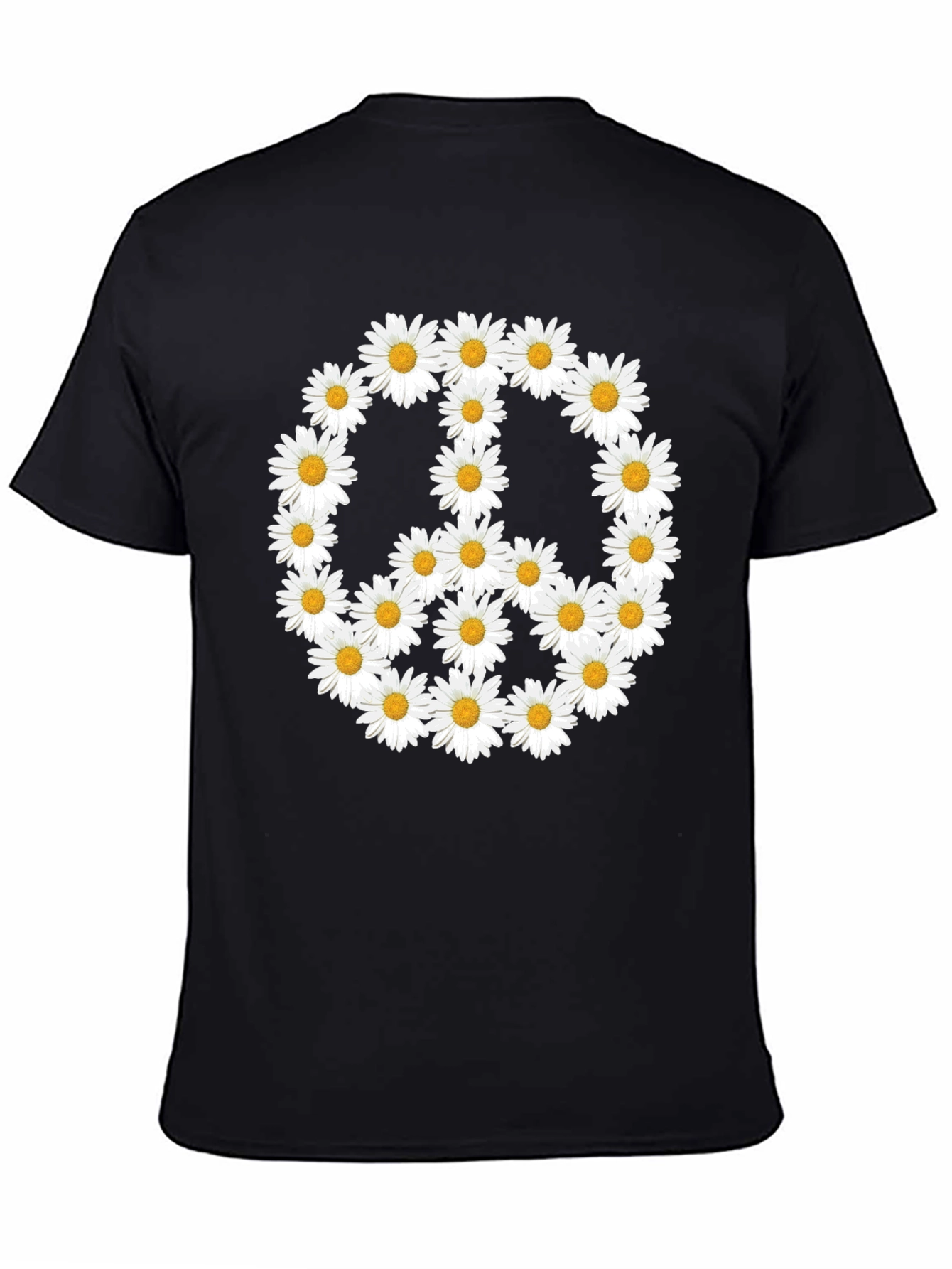 Daisy Peace Sign T-Shirt - Black Crew Neck