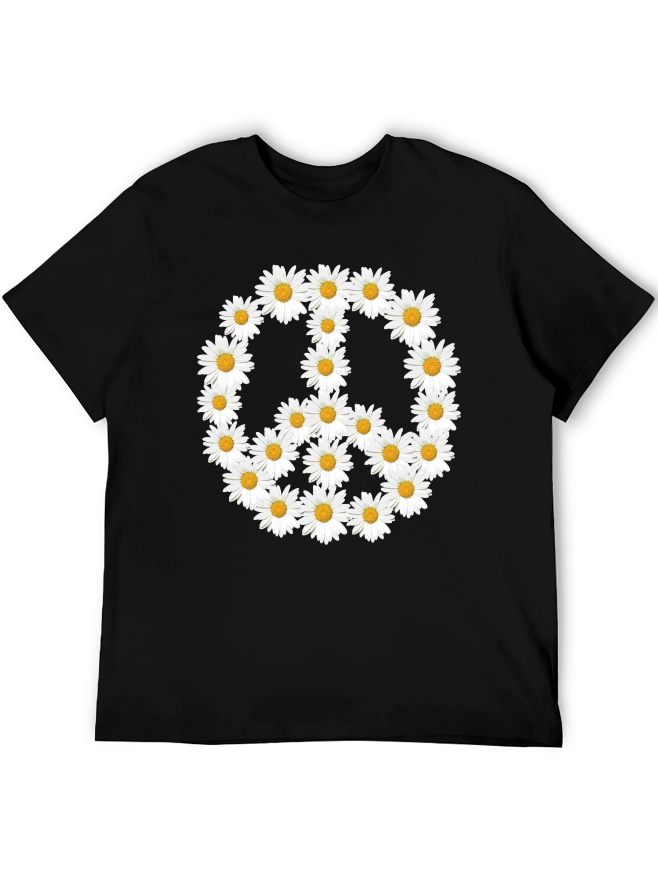 Daisy Peace Sign T-Shirt - Black Crew Neck