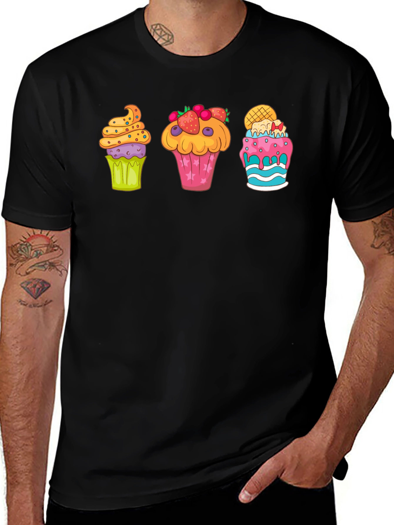 Cupcake Graphic Print Crewneck T-Shirt