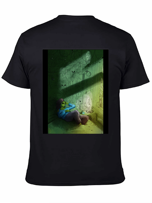 Mens Black Graphic T-Shirt - Alien Room Print