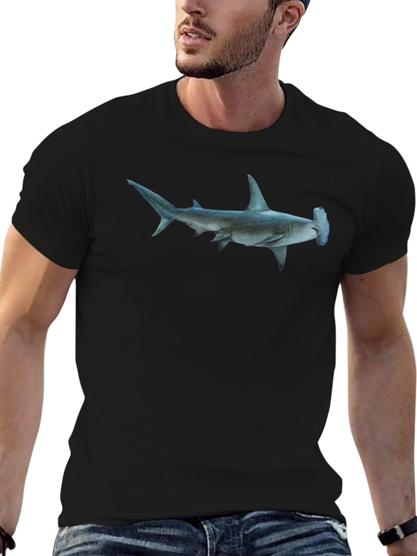 Hammerhead Shark Graphic Tee - Black Cotton