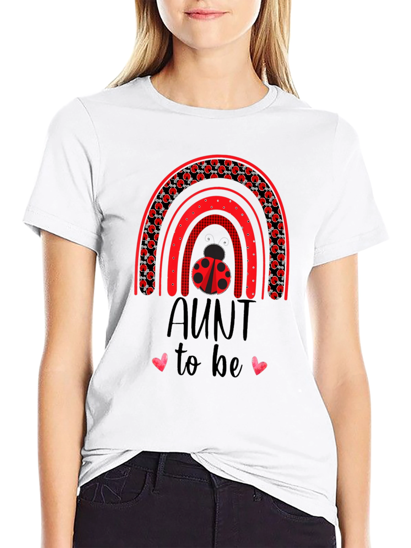 Aunt To Be Ladybug Rainbow Tee