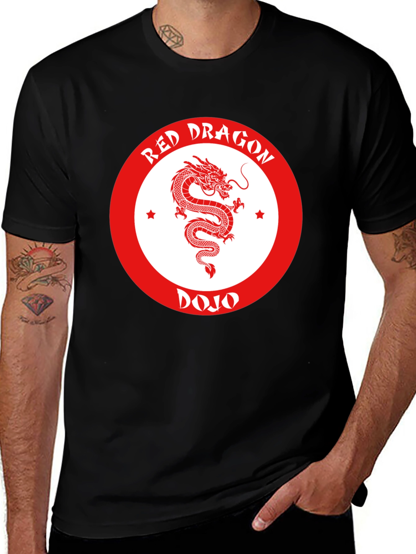 Red Dragon Dojo Black T-Shirt Martial Arts Graphic Tee