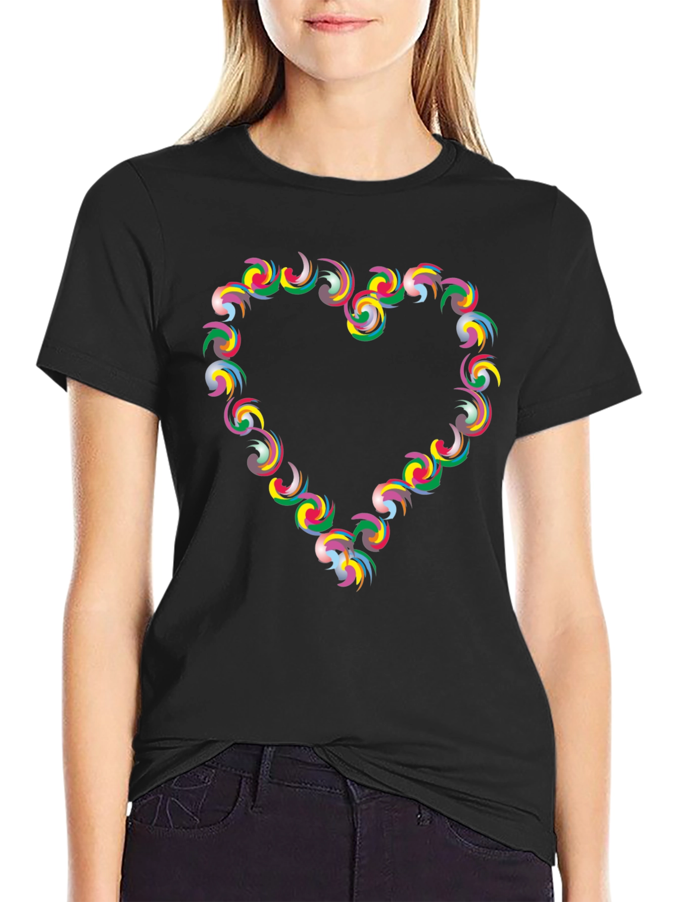 Heart Swirl Graphic Black T-Shirt