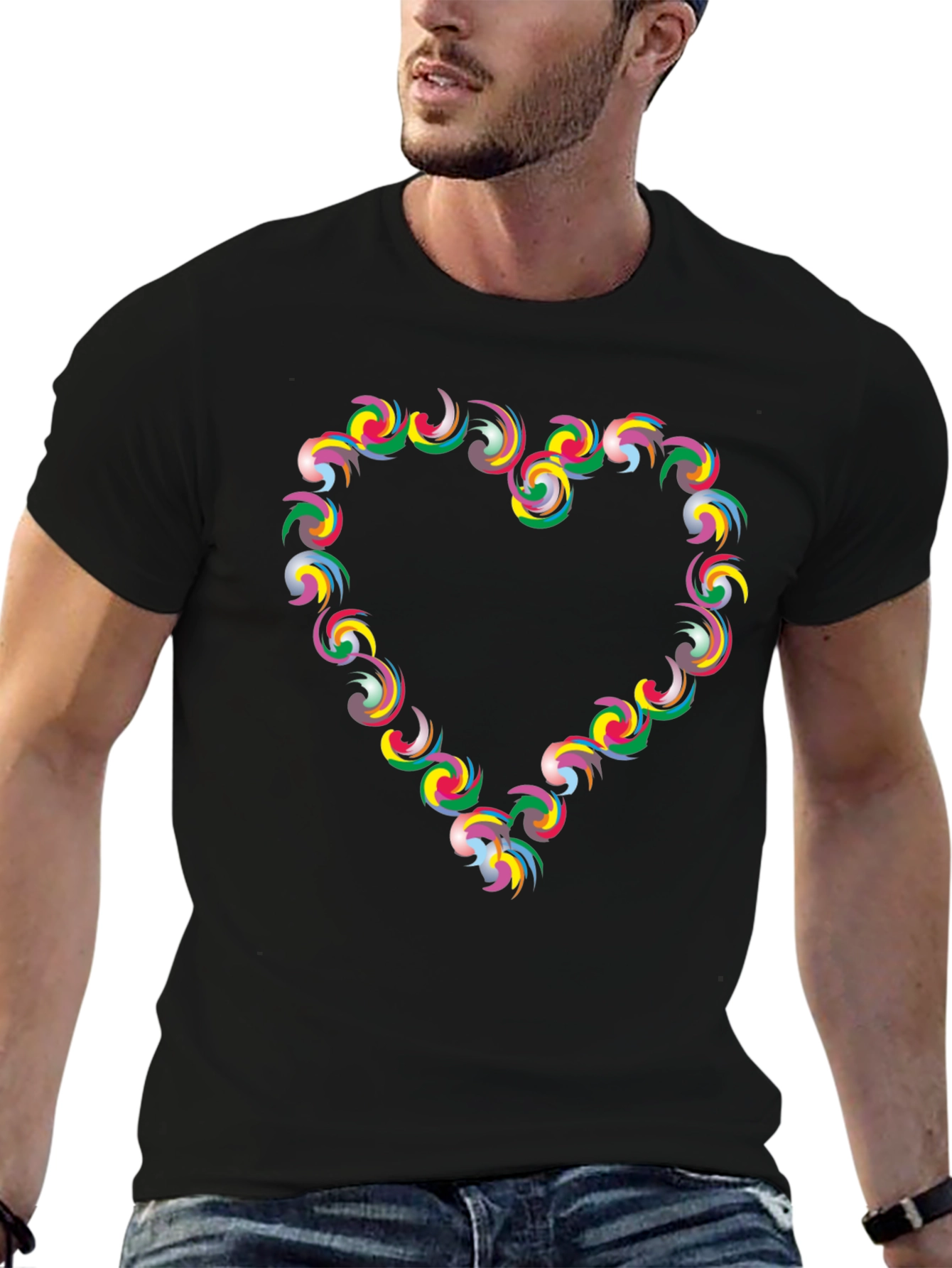 Heart Swirl Graphic Black T-Shirt
