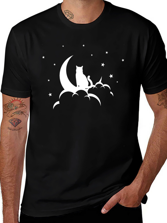 Celestial Cat T-Shirt - Moon and Stars Design