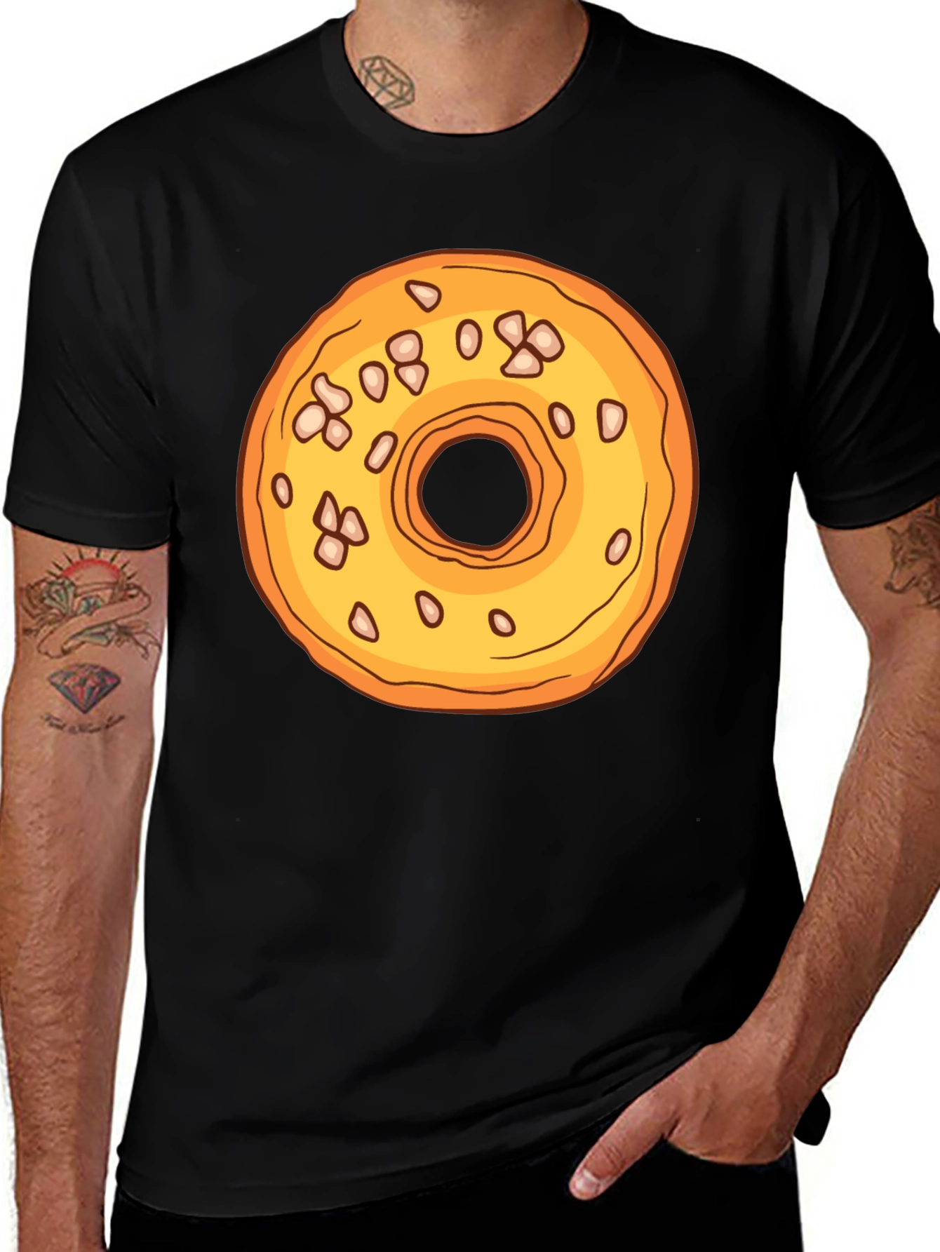 Donut Graphic T-Shirt - Black Cotton Casual Tee