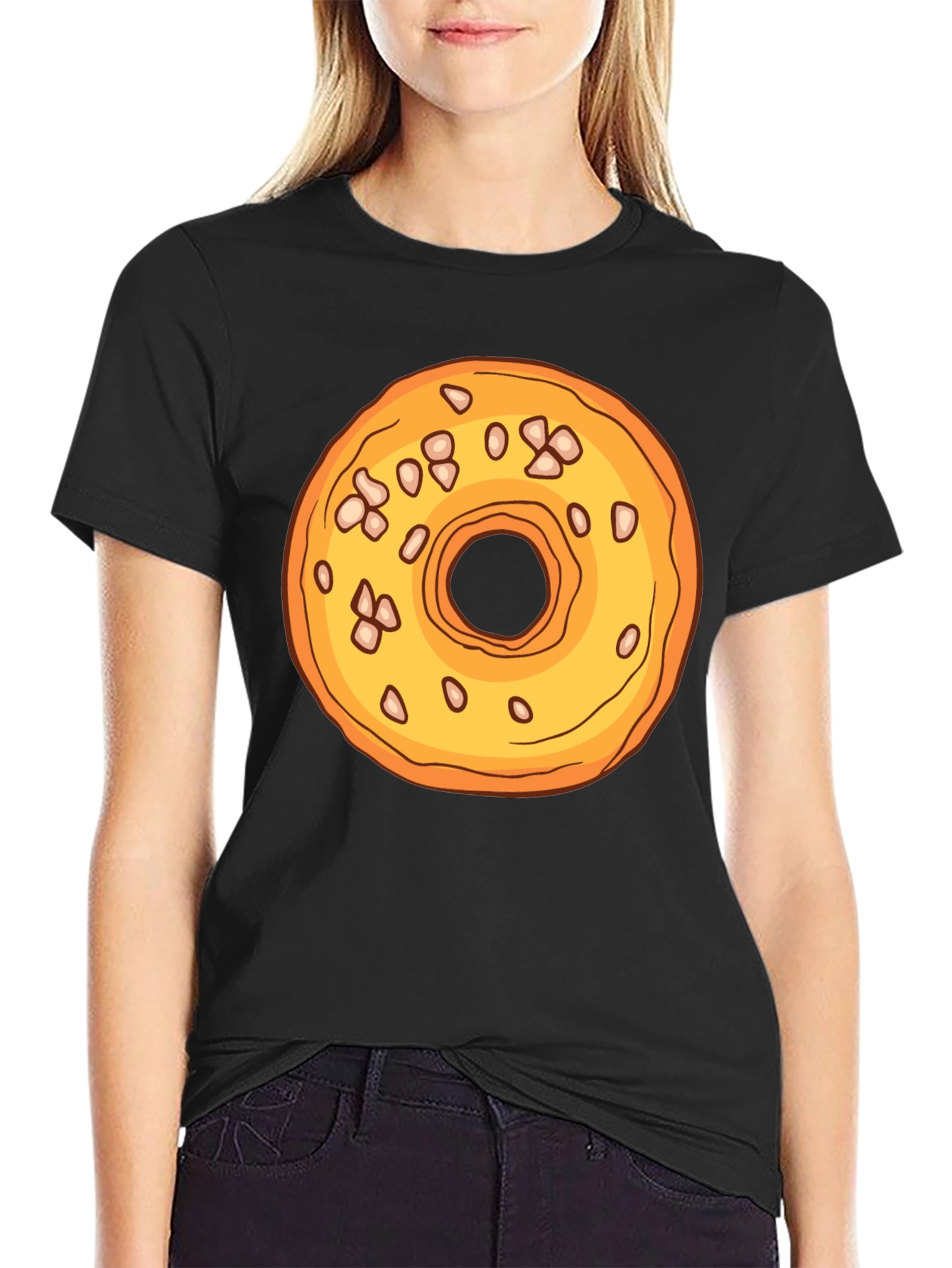 Donut Graphic T-Shirt - Black Cotton Casual Tee