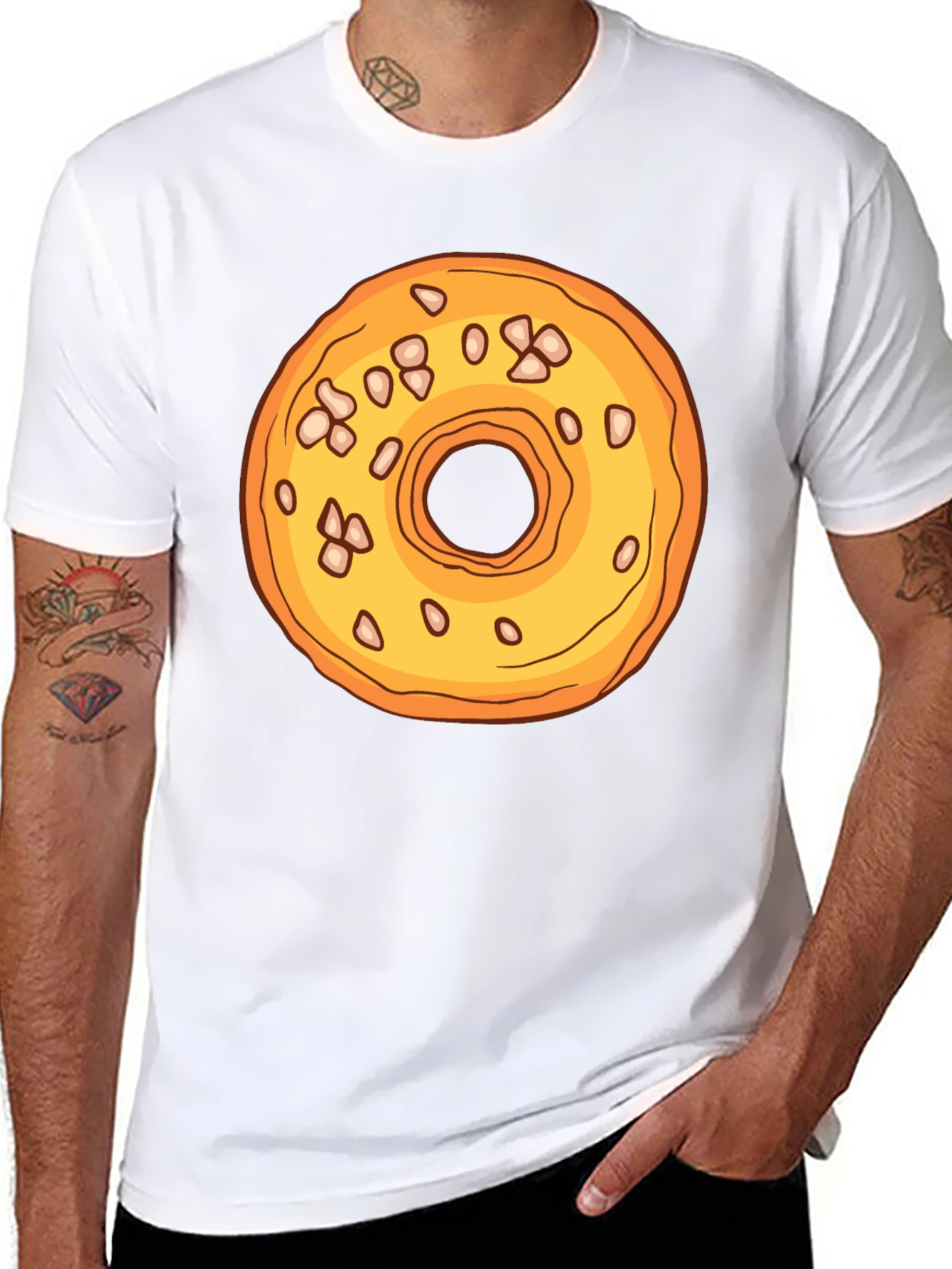 Donut Graphic T-Shirt - Black Cotton Casual Tee