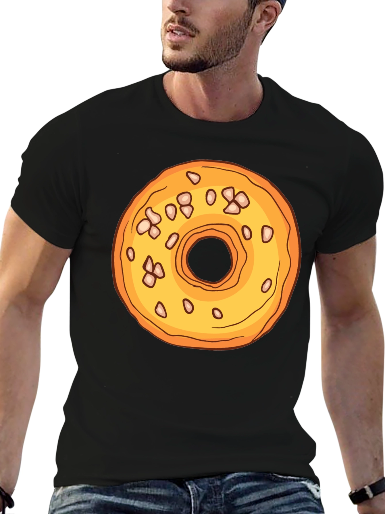 Donut Graphic T-Shirt - Black Cotton Casual Tee