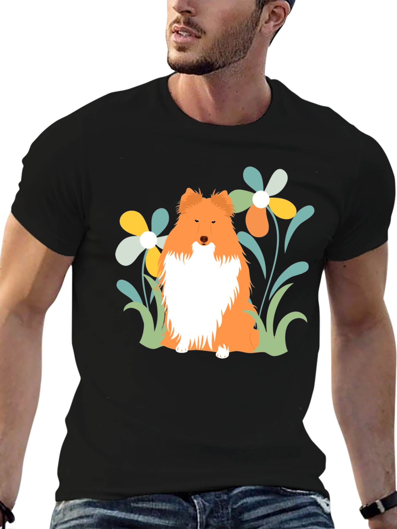 Sheltie Dog & Flowers T-Shirt - Soft Cotton Tee