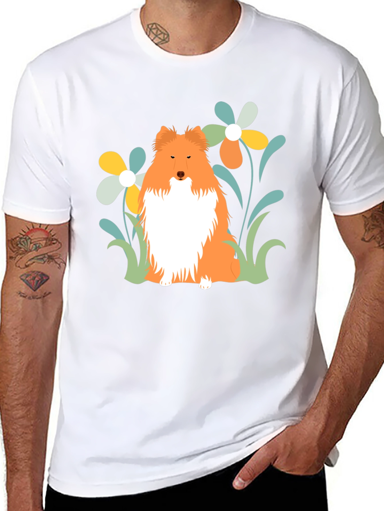 Sheltie Dog & Flowers T-Shirt - Soft Cotton Tee