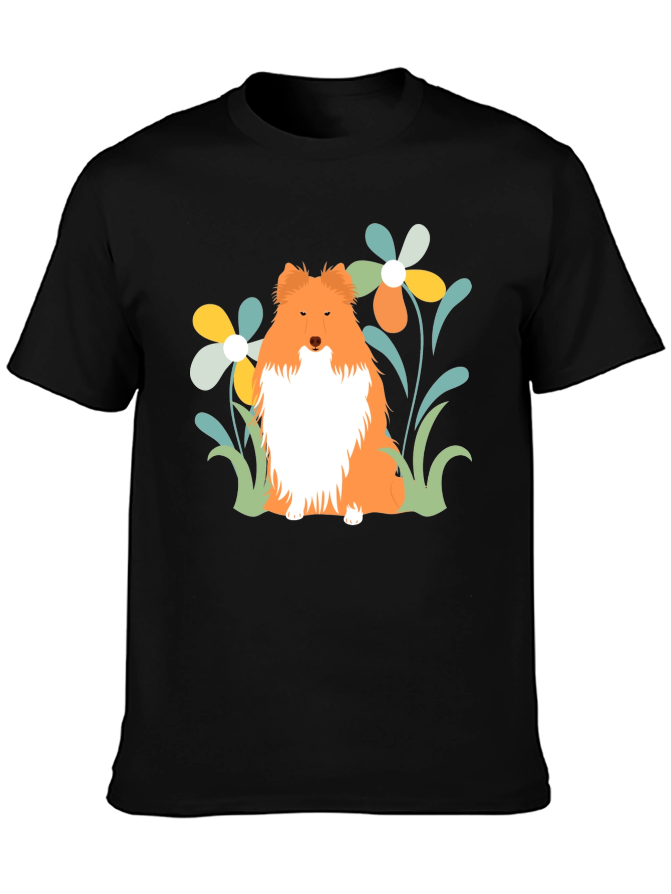 Sheltie Dog & Flowers T-Shirt - Soft Cotton Tee