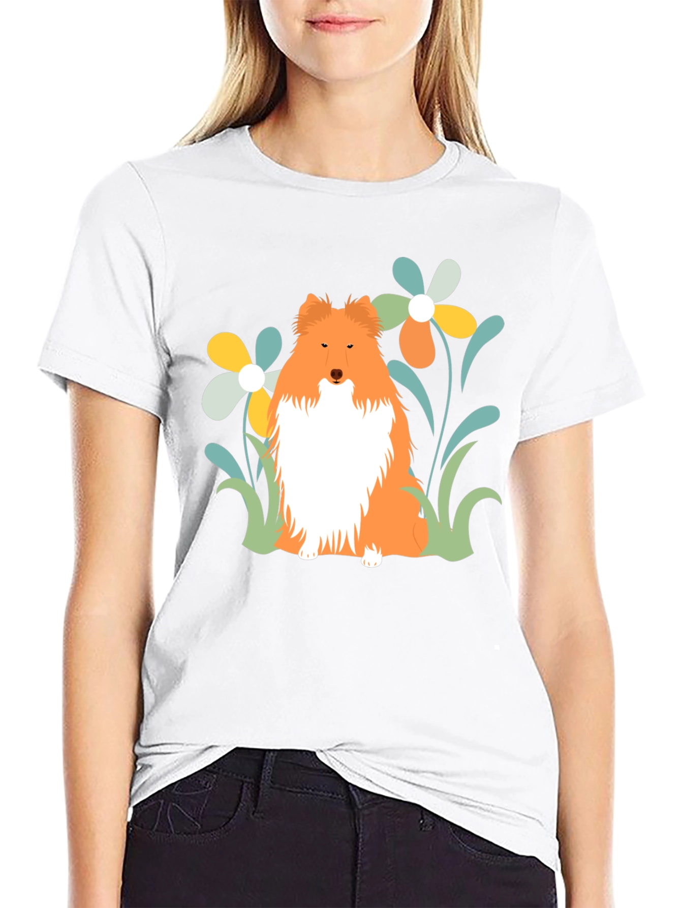 Sheltie Dog & Flowers T-Shirt - Soft Cotton Tee