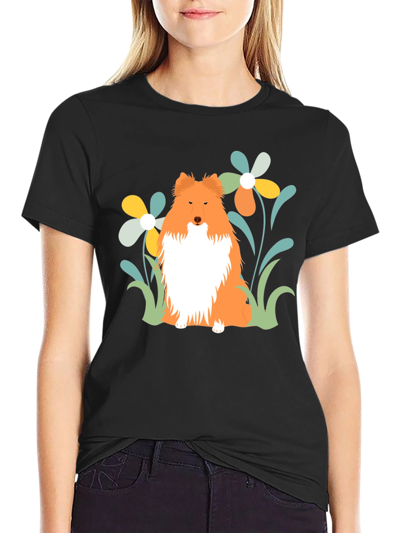 Sheltie Dog & Flowers T-Shirt - Soft Cotton Tee
