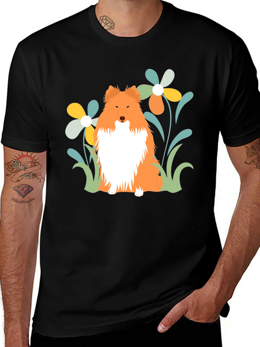 Sheltie Dog & Flowers T-Shirt - Soft Cotton Tee