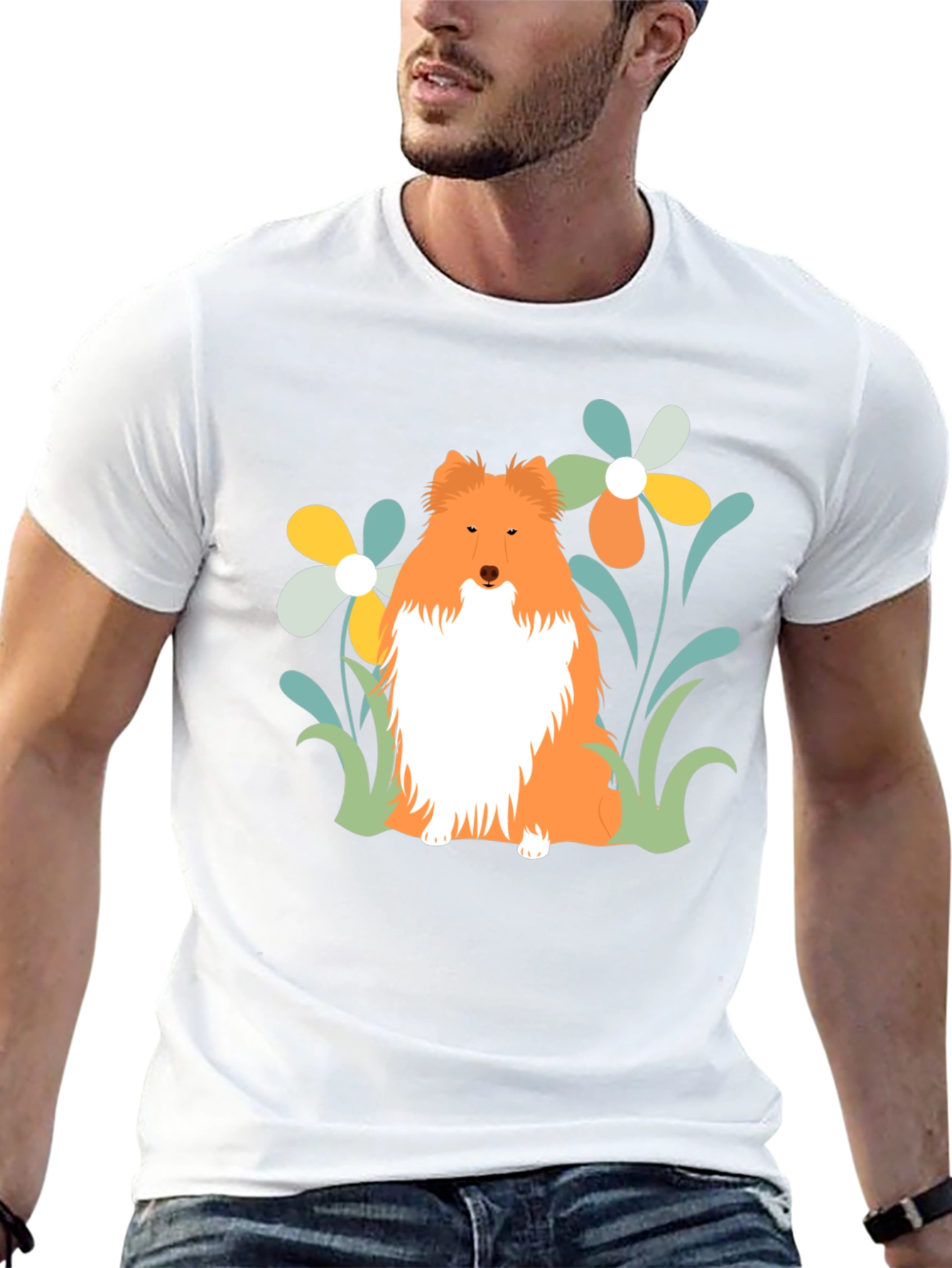 Sheltie Dog & Flowers T-Shirt - Soft Cotton Tee
