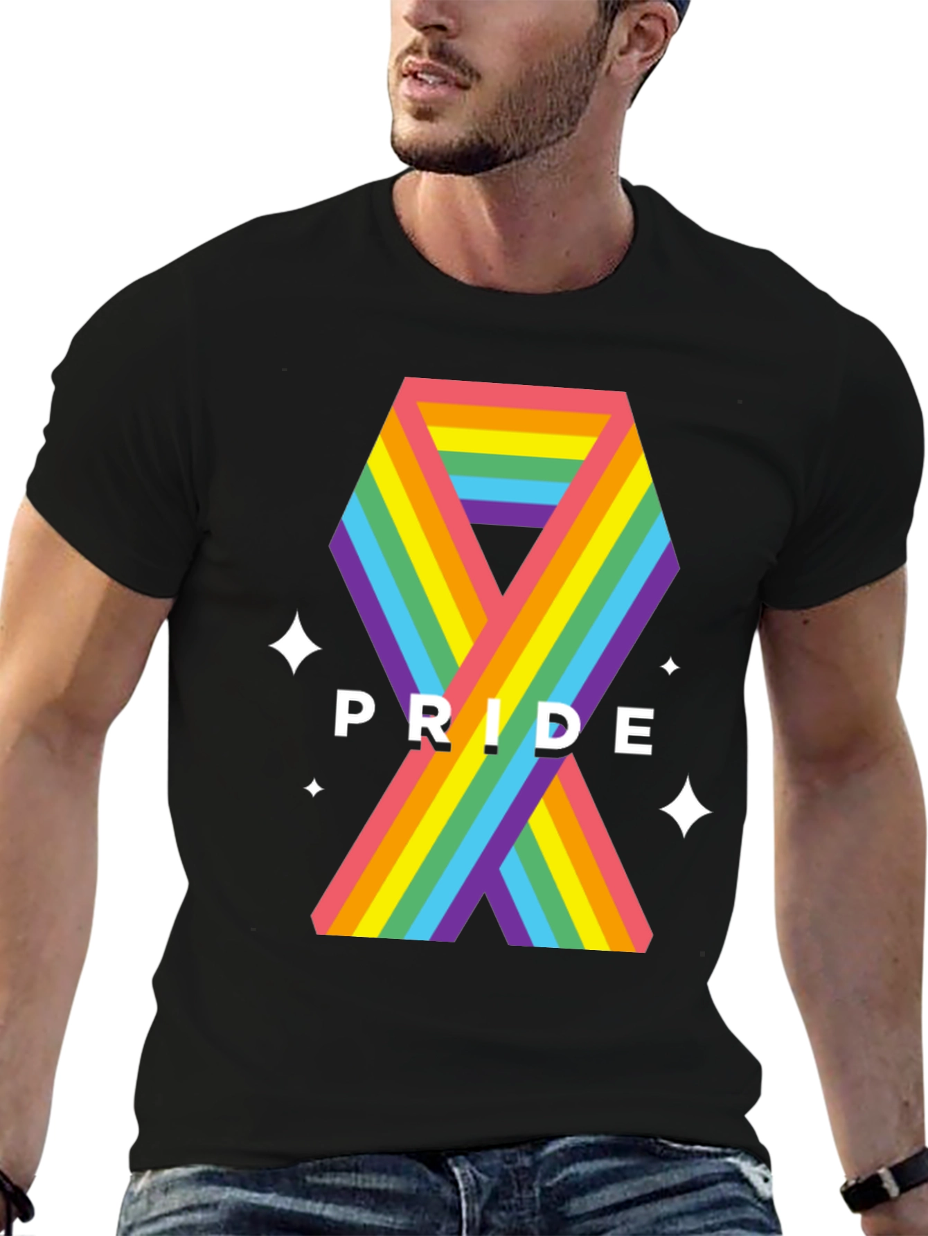 Pride Ribbon Graphic Tee - Black