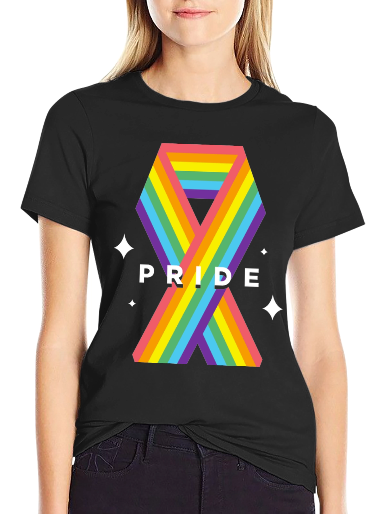 Pride Ribbon Graphic Tee - Black