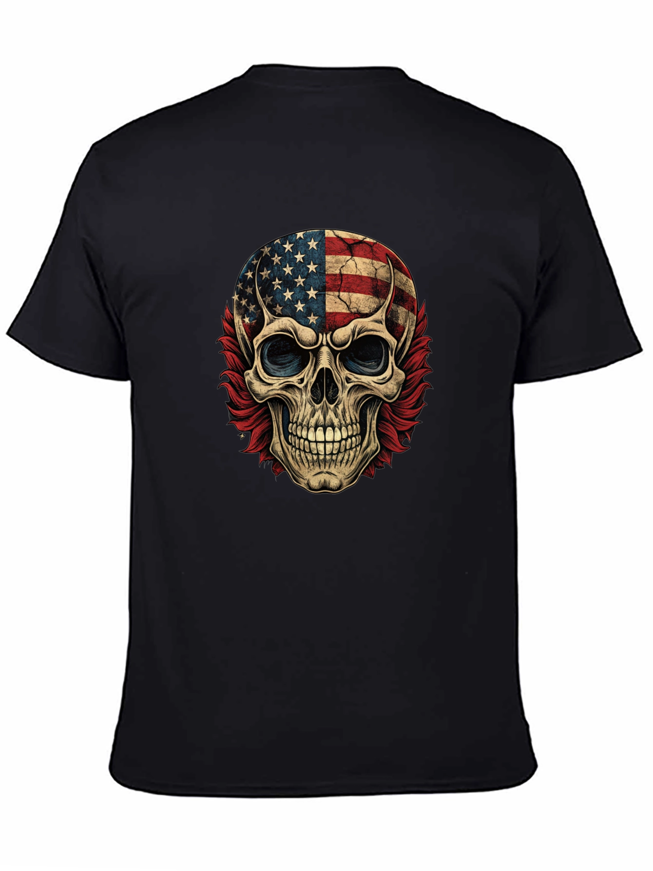American Flag Skull Graphic Print Tee