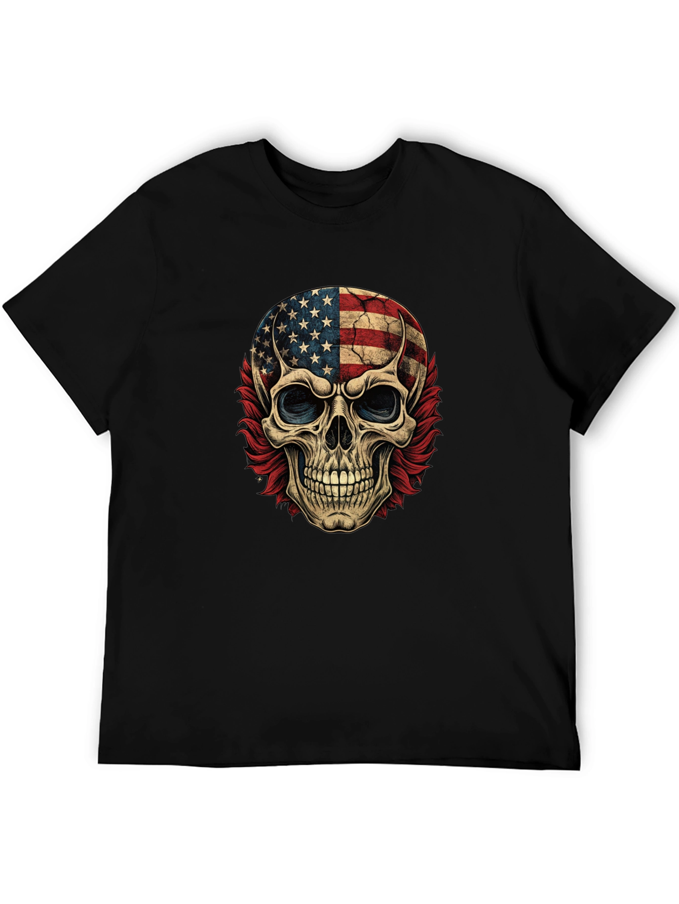 American Flag Skull Graphic Print Tee
