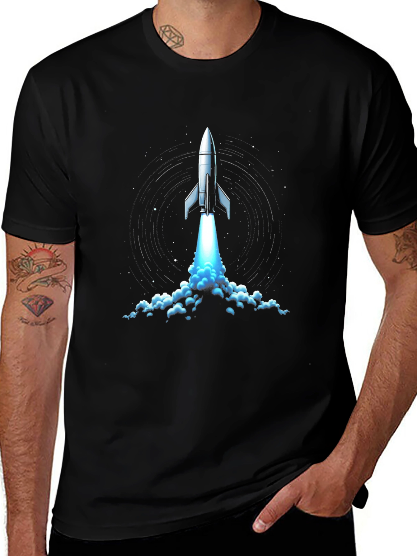 Rocket Launch Graphic Tee - Black Cotton Comfort