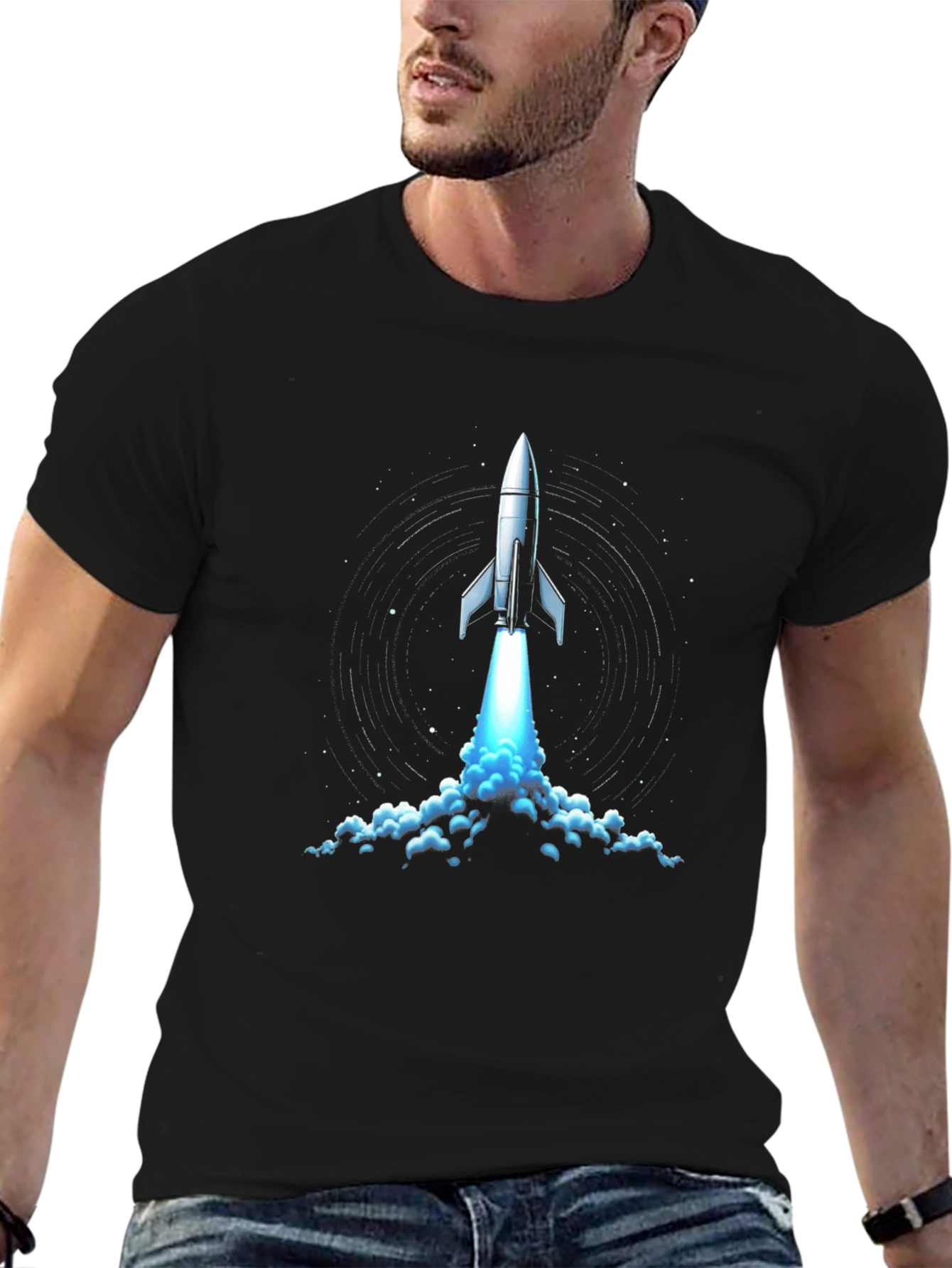 Rocket Launch Graphic Tee - Black Cotton Comfort