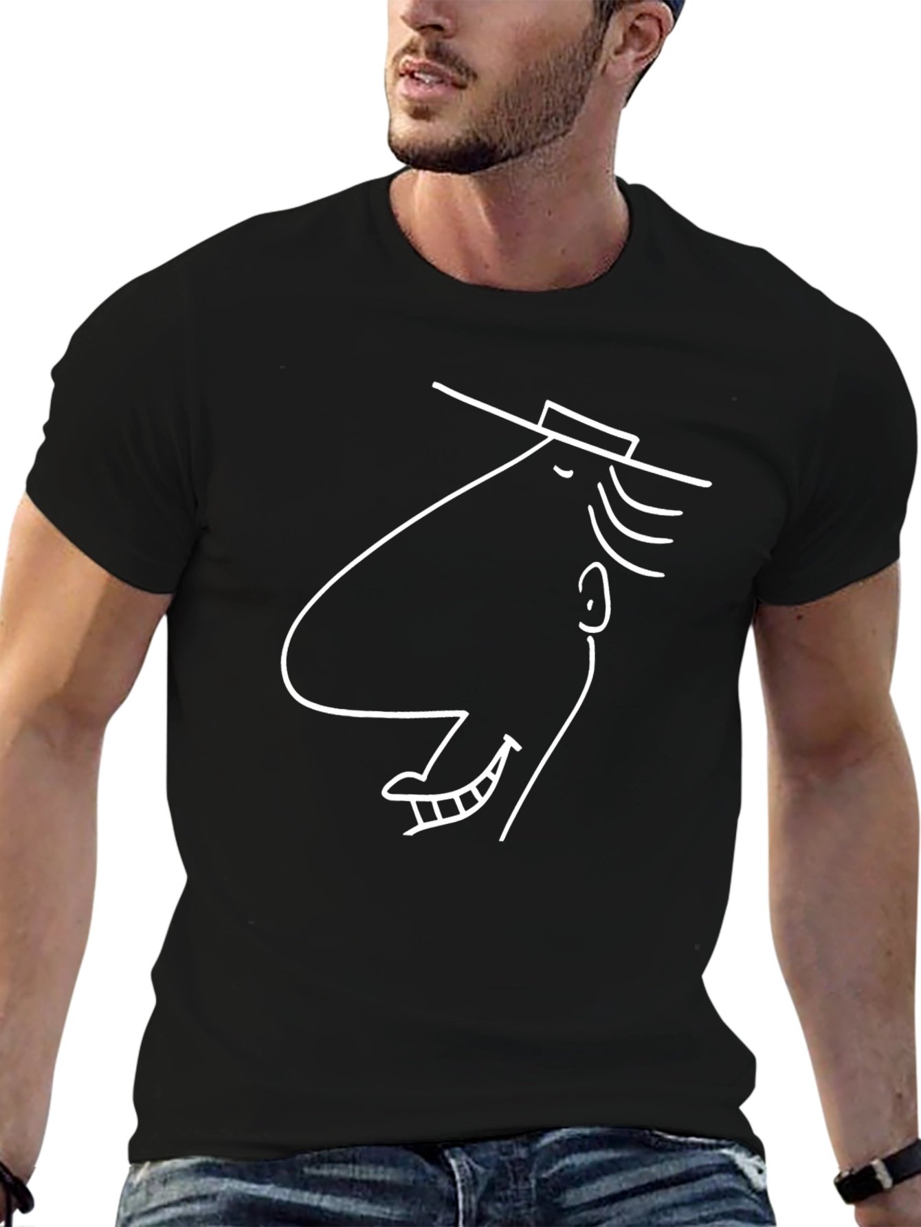 Cool Line Art Graphic Tee - Black Cotton Blend