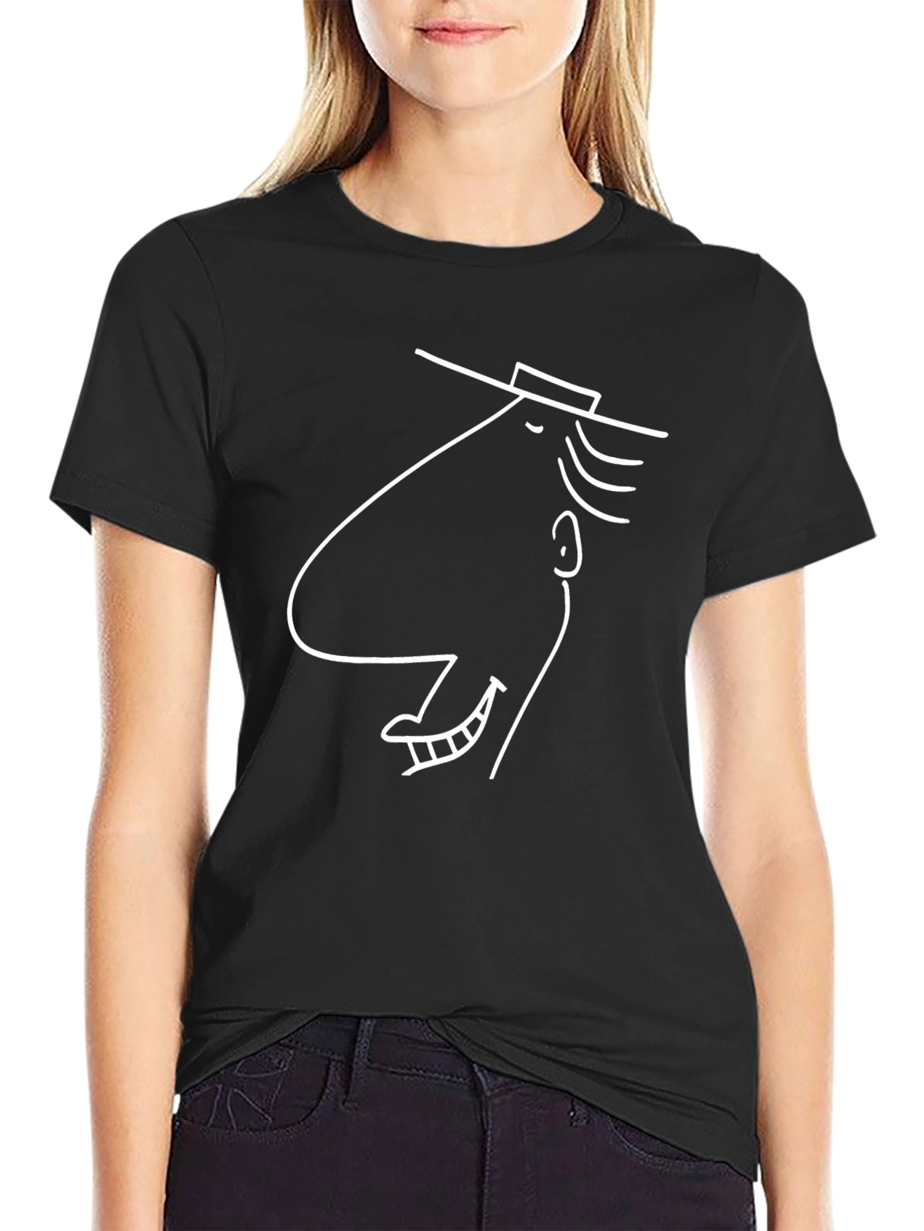 Cool Line Art Graphic Tee - Black Cotton Blend