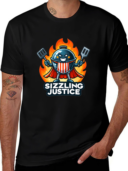 Sizzling Justice T-Shirt - Grill Master Hero Design