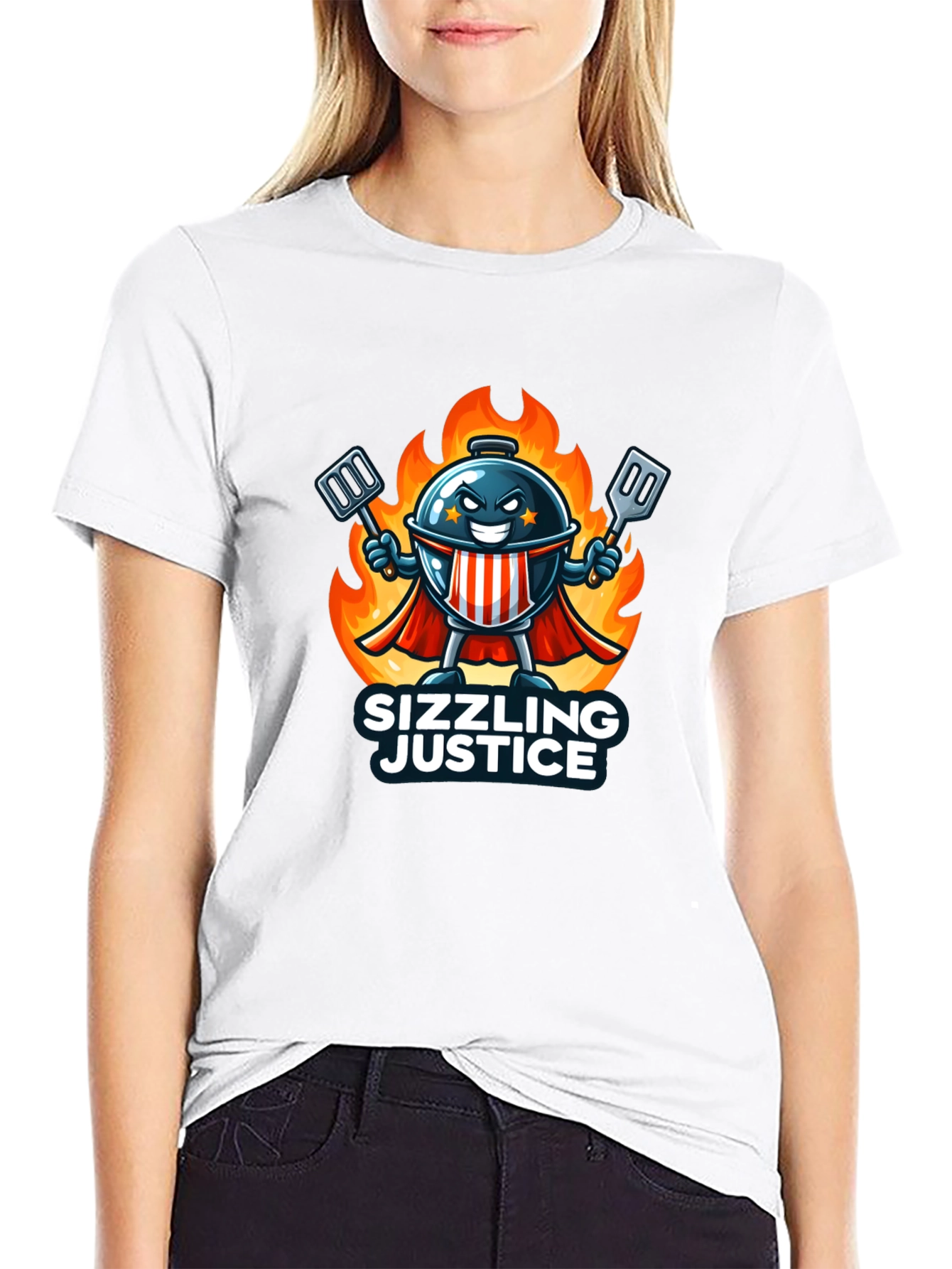 Sizzling Justice T-Shirt - Grill Master Hero Design