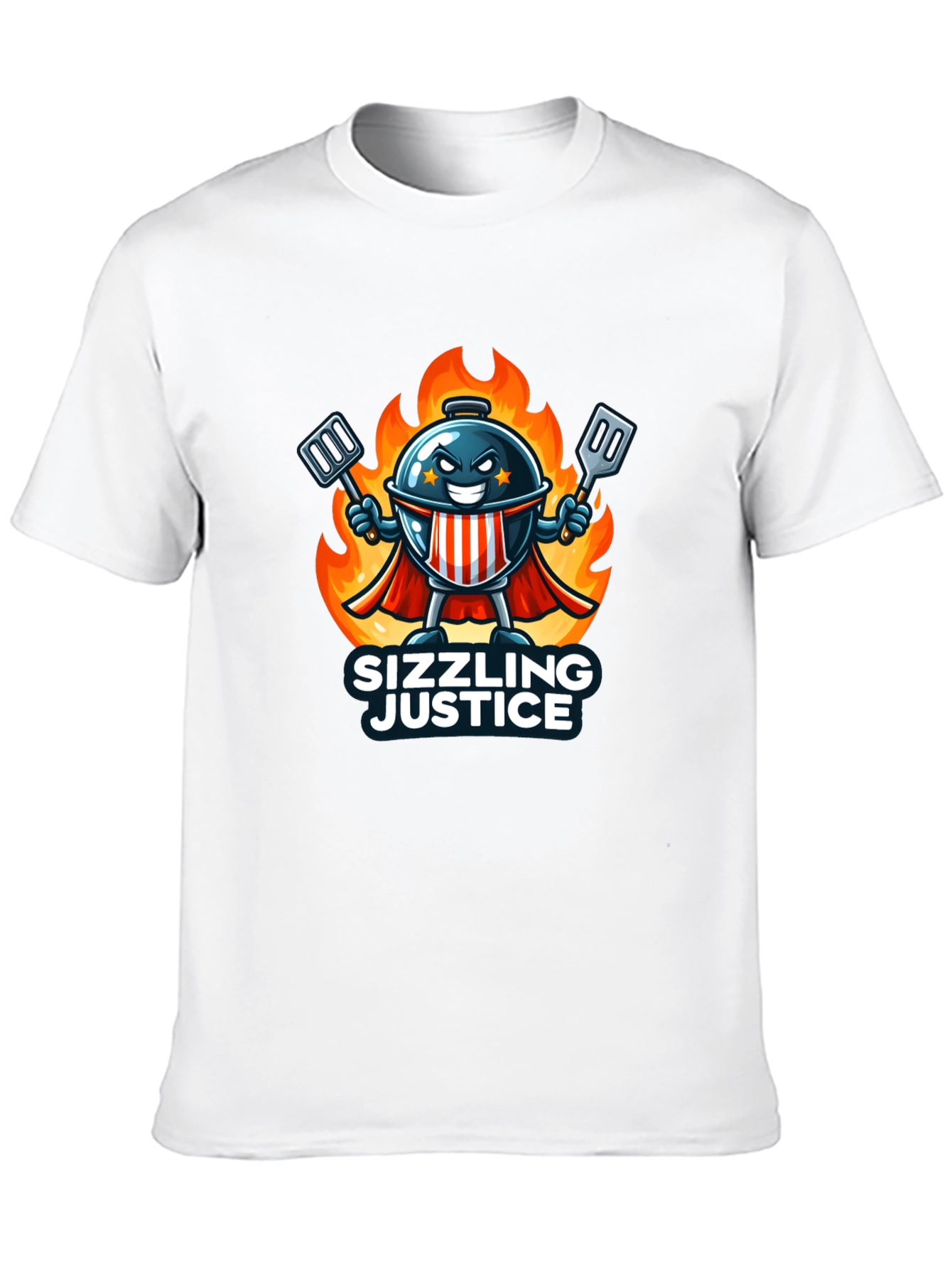 Sizzling Justice T-Shirt - Grill Master Hero Design