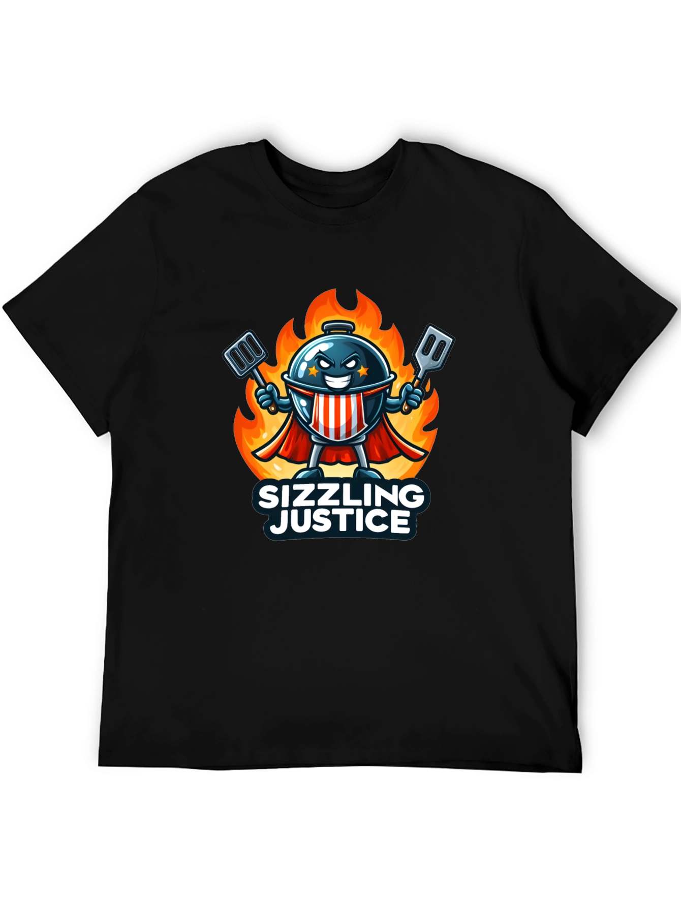 Sizzling Justice T-Shirt - Grill Master Hero Design