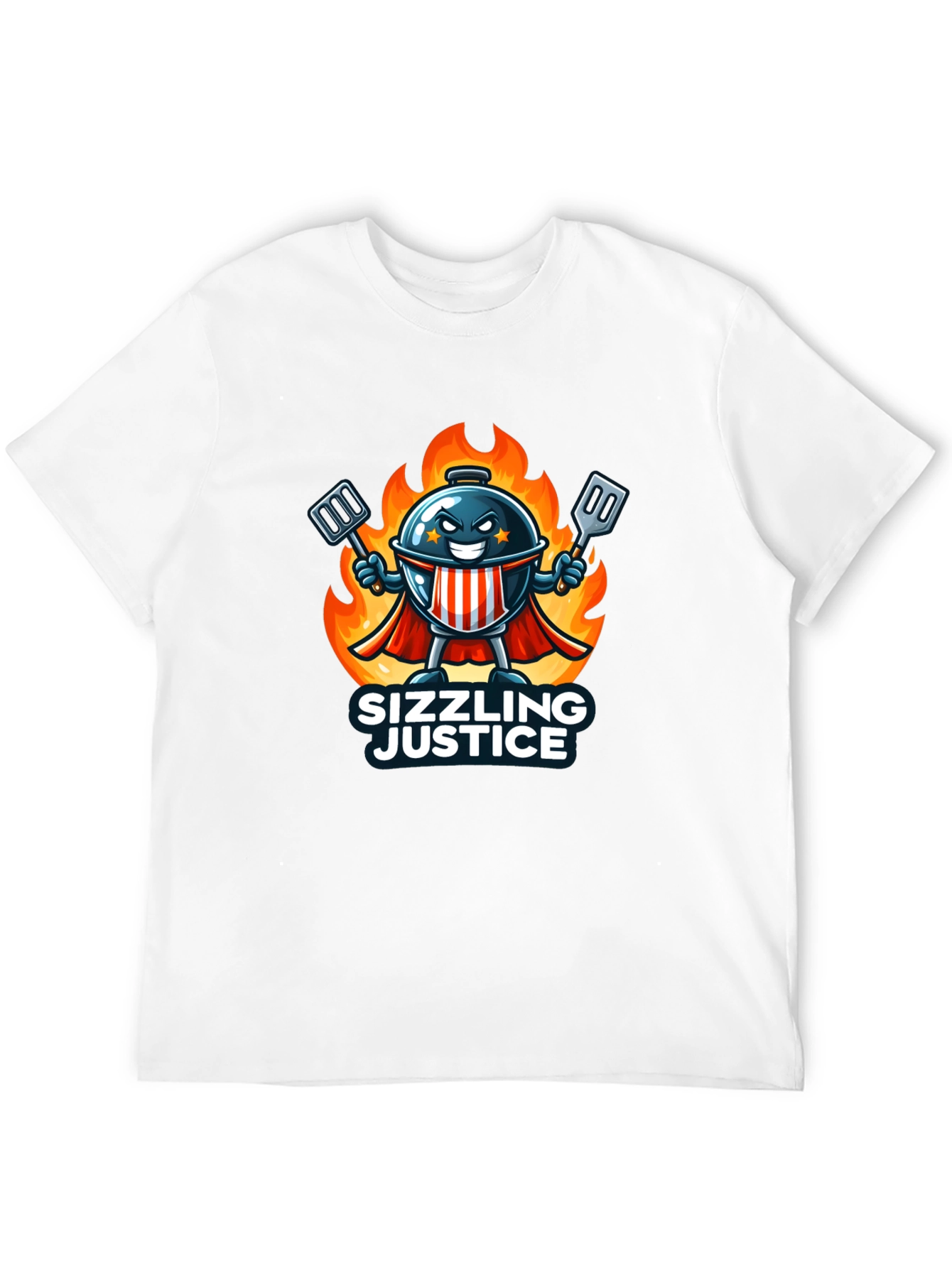 Sizzling Justice T-Shirt - Grill Master Hero Design