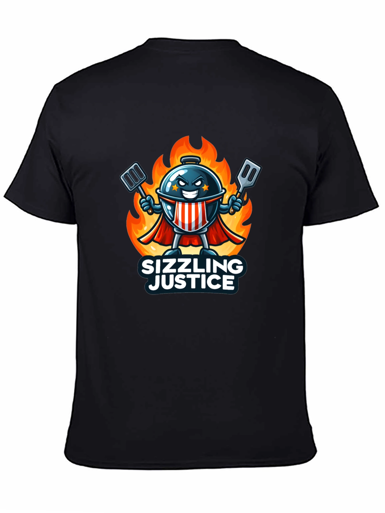 Sizzling Justice T-Shirt - Grill Master Hero Design
