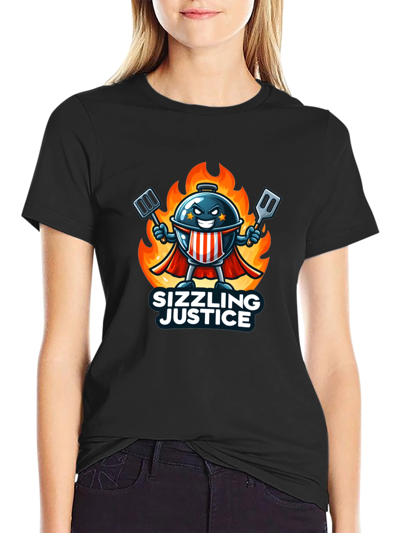 Sizzling Justice T-Shirt - Grill Master Hero Design