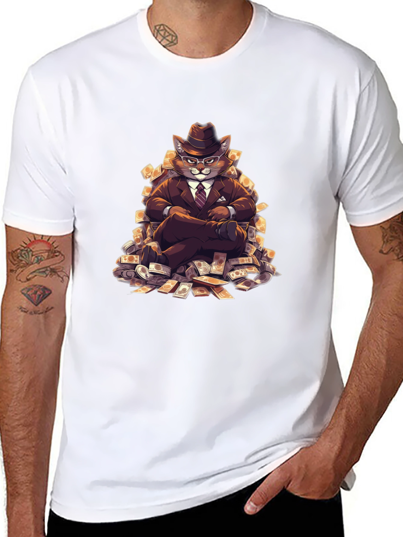 Black T-Shirt with Cat Boss Design
