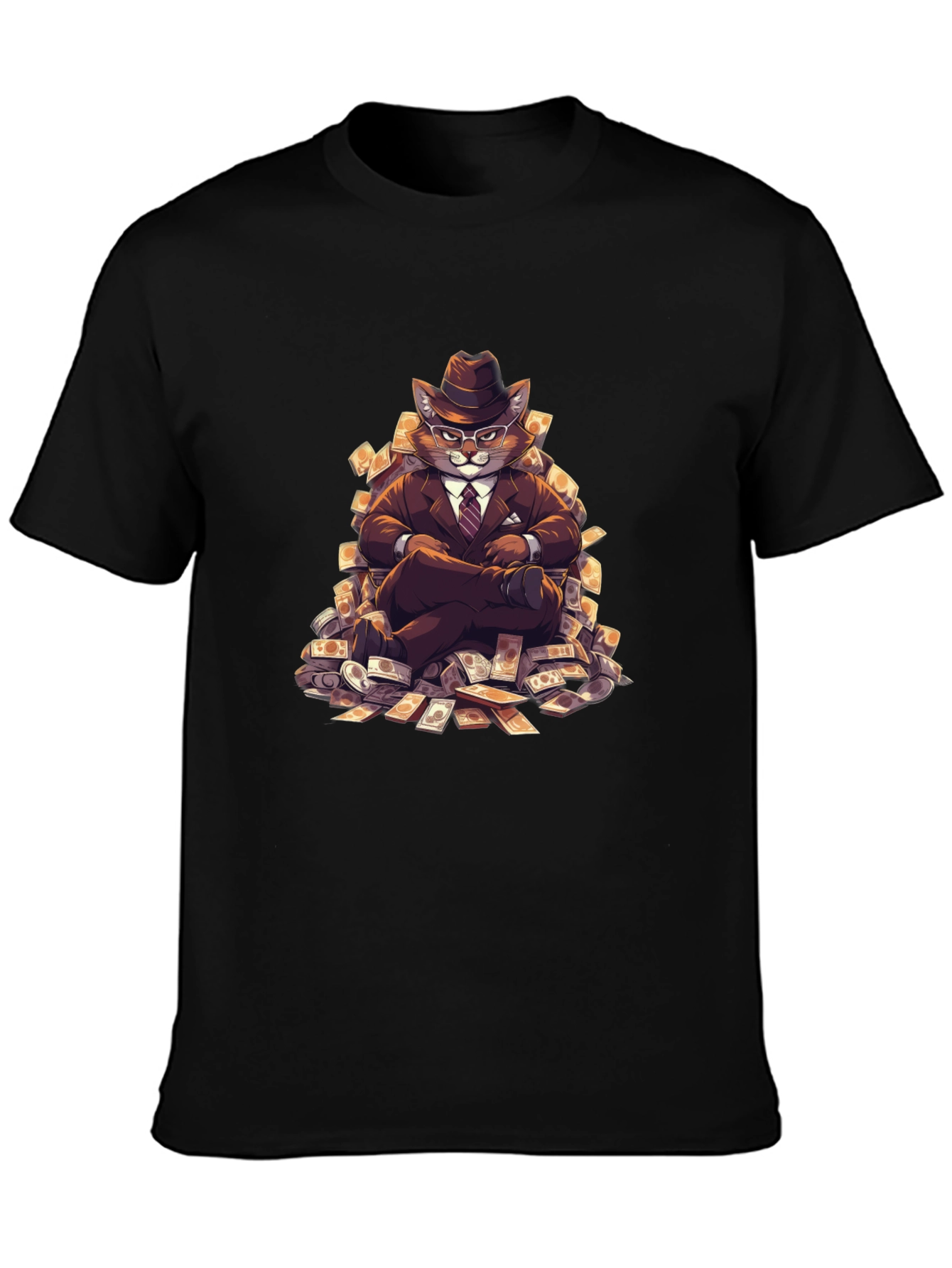 Black T-Shirt with Cat Boss Design