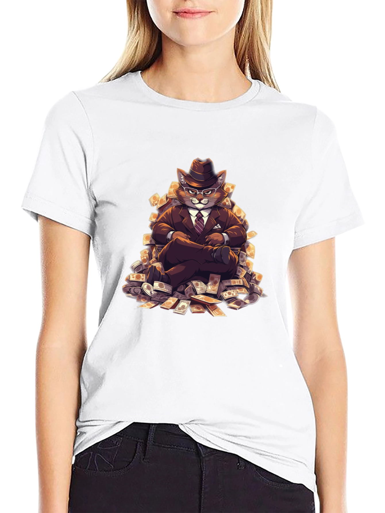 Black T-Shirt with Cat Boss Design