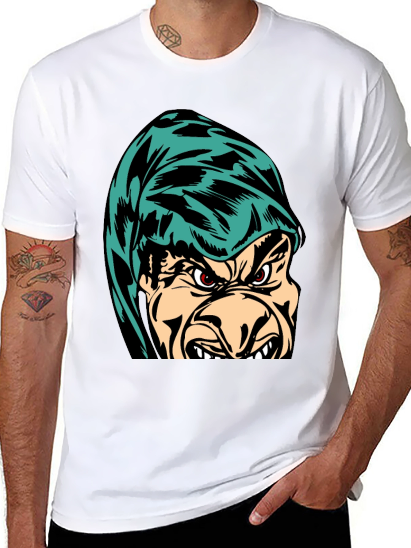 Grumpy Hooded Character Black T-Shirt