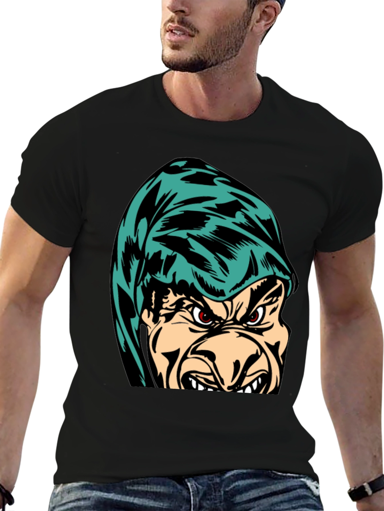 Grumpy Hooded Character Black T-Shirt