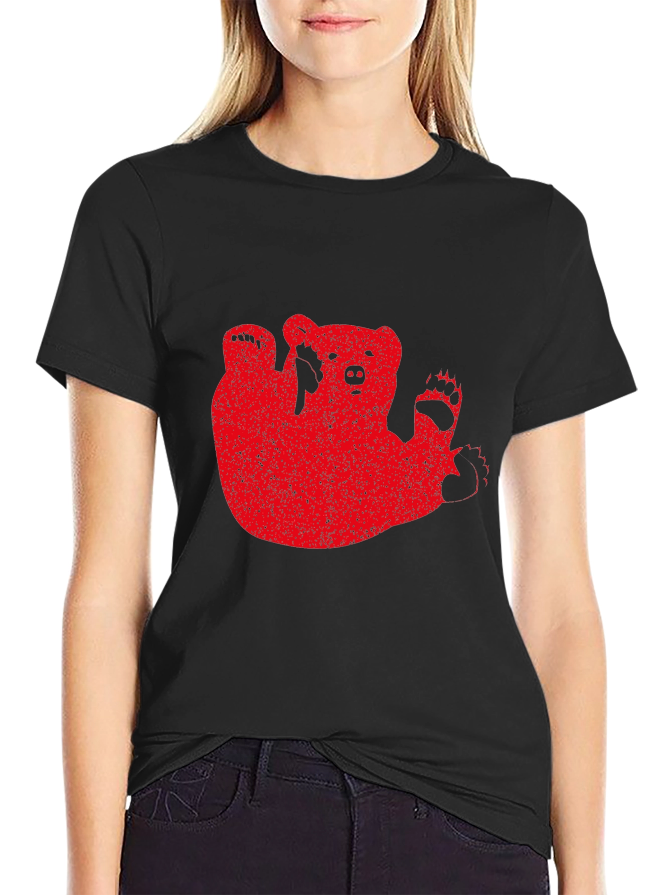 Red Bear Graphic Black T-Shirt Casual Wear