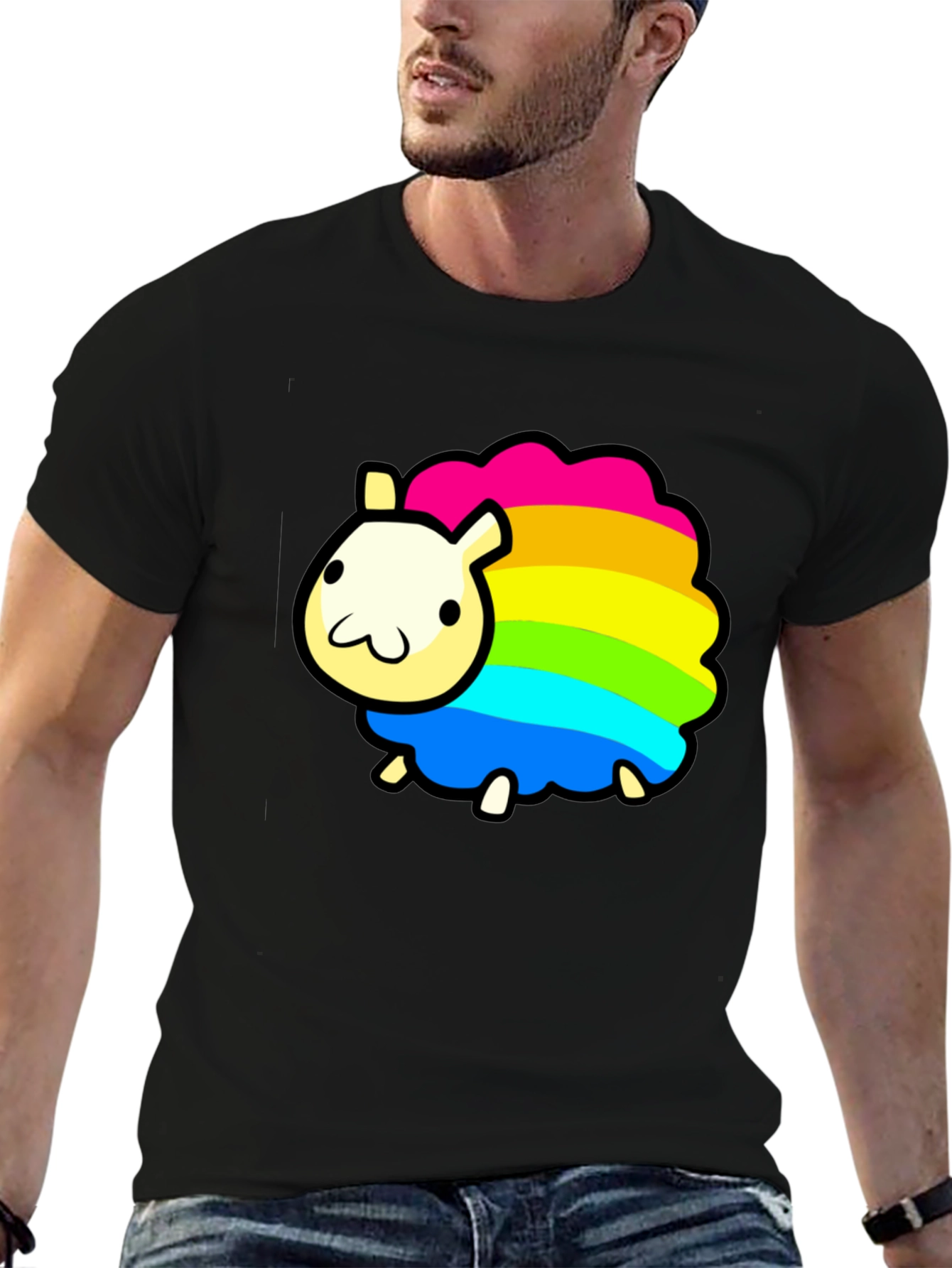 Rainbow Sheep Graphic T-Shirt - Black
