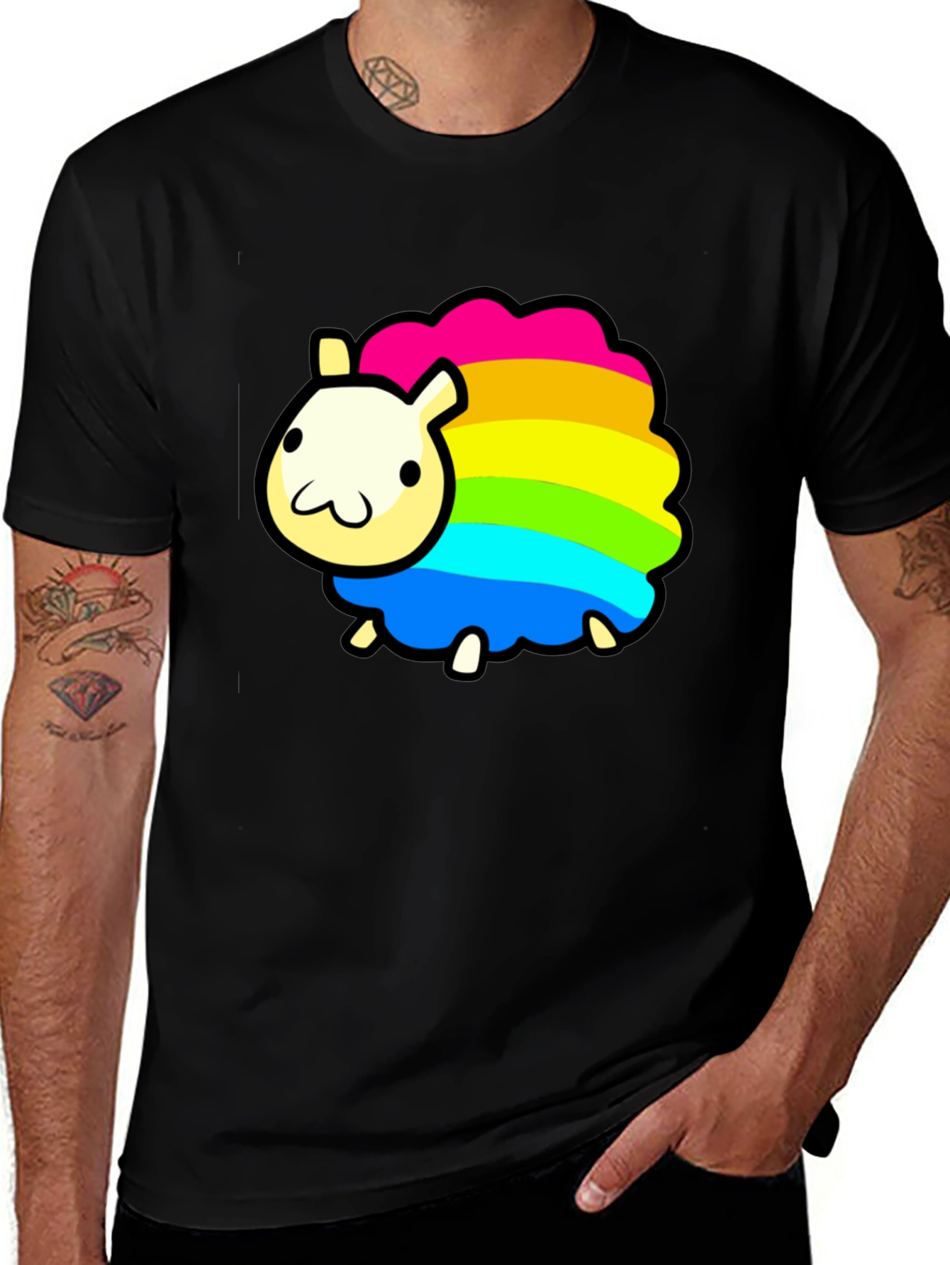Rainbow Sheep Graphic T-Shirt - Black