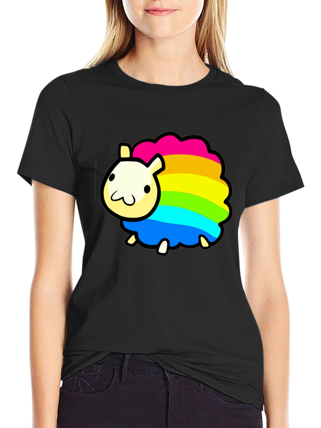 Rainbow Sheep Graphic T-Shirt - Black