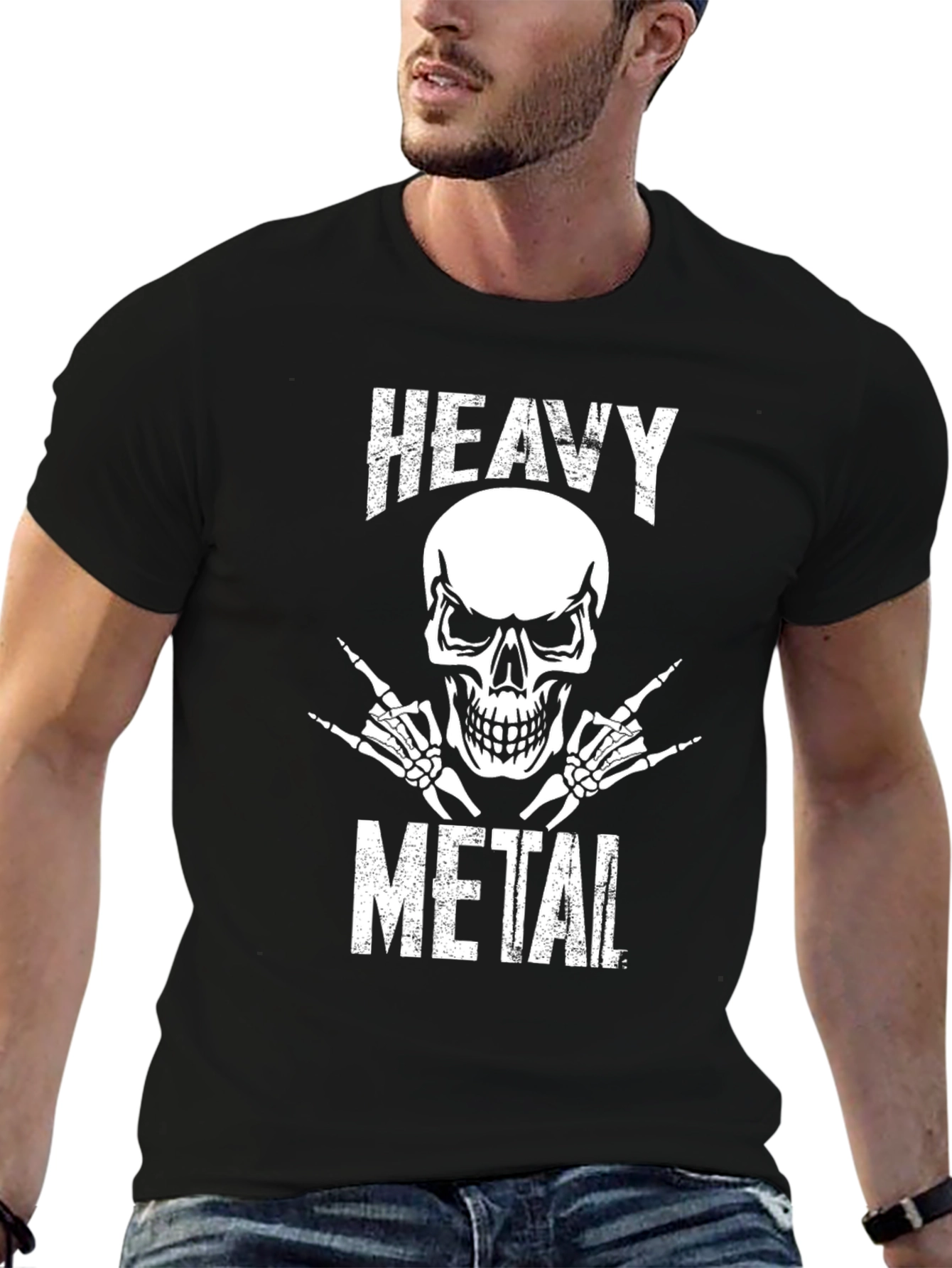 Heavy Metal Skull Graphic T-Shirt
