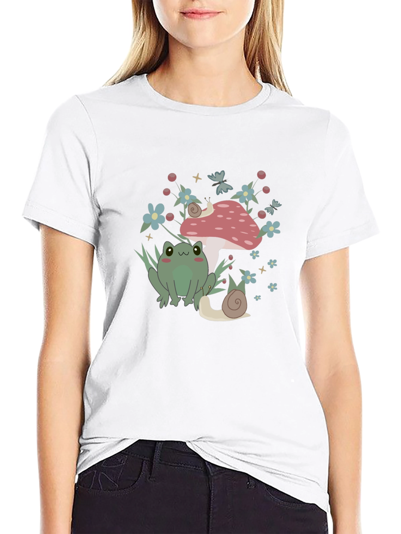 Cute Frog & Snail Mushroom Graphic Tee